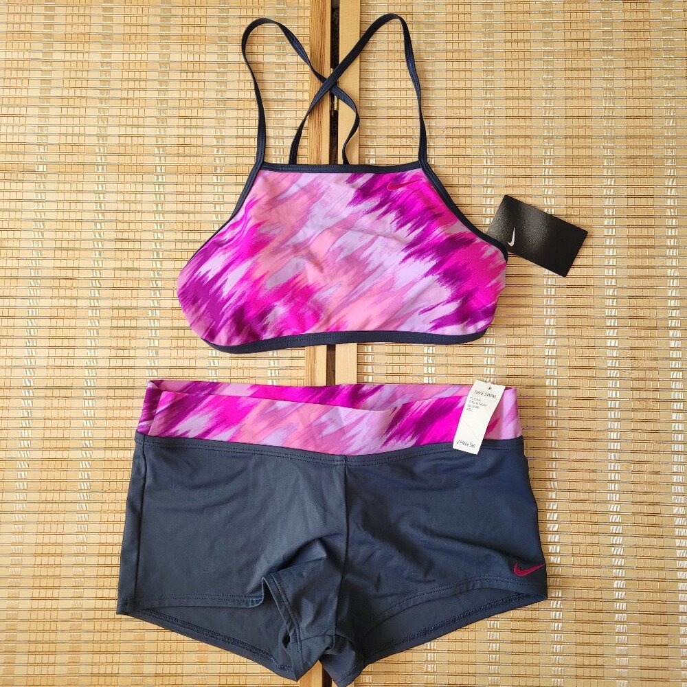 NWT NIKE Women's 2 Piece Tie-Dye Sports Bra Shorts Swimsuit